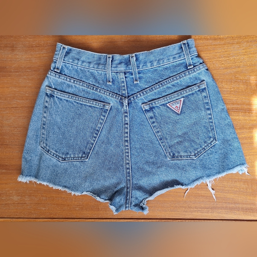 Vintage Guess Denim Jean Shorts Cheeky Cut Off Daisy Dukes 90s Womens 23/24 Blue
